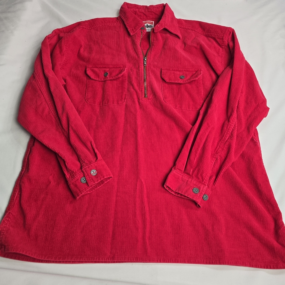 Vintage Marlboro Quarter Zip Long Sleeve Pullover Corduroy Shirt Shacket
